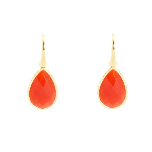 KenSu Jewelry Drop Earrings - with Carnelian Framed Gold Plated Hand Made Jewelry
