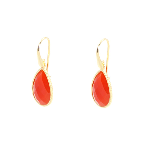 KenSu Jewelry Drop Earrings - with Carnelian Framed Gold Plated Hand Made Jewelry