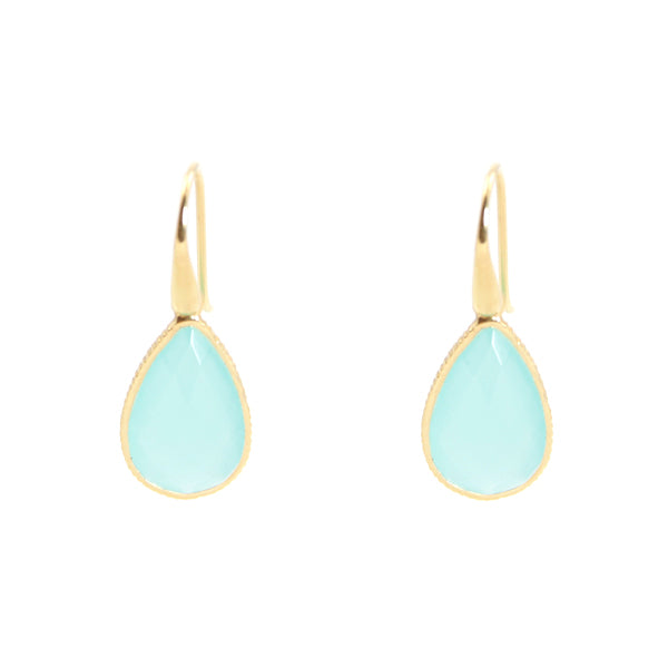 KenSu Jewelry Drop Earrings - with Chalcedony Framed Gold Plated Hand Made Jewelry