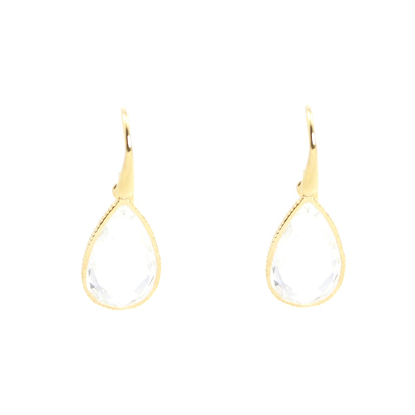 KenSu Jewelry Drop Earrings - with Crystal Quartz Framed Gold Plated Hand Made Jewelry