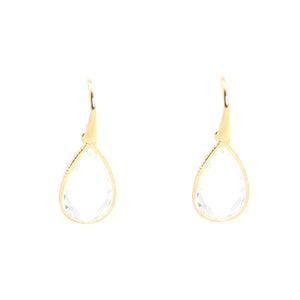 KenSu Jewelry Drop Earrings - with Crystal Quartz Framed Gold Plated Hand Made Jewelry