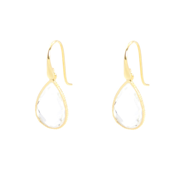KenSu Jewelry Drop Earrings - with Crystal Quartz Framed Gold Plated Hand Made Jewelry