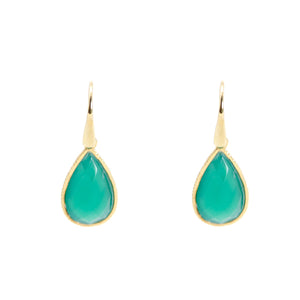 KenSu Jewelry Drop Earrings - with Green Agate Framed Gold Plated Hand Made Jewelry