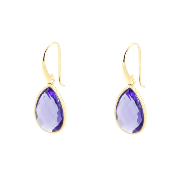 KenSu Jewelry Drop Earrings - with Iolite Framed Gold Plated Hand Made Jewelry