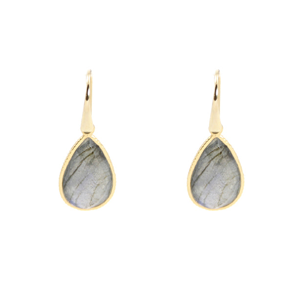 KenSu Jewelry Drop Earrings - with Labradorite Framed Gold Plated Hand Made Jewelry
