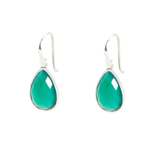 KenSu Jewelry Drop Earrings - with Green Agate Framed Hand Made Jewelry