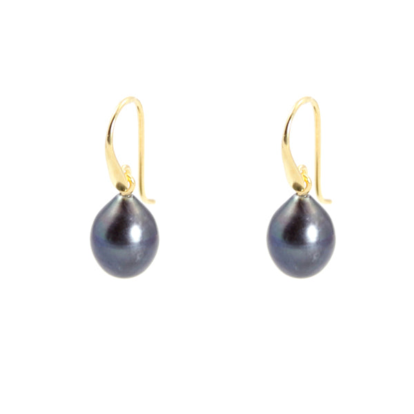 KenSu Jewelry Drop Earrings - with Black Pearl and Gold Plated Silver Hand Made Jewelry