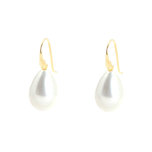KenSu Jewelry Drop Earrings - with White Swarovski Pearl and Gold Plated Hand Made Jewelry