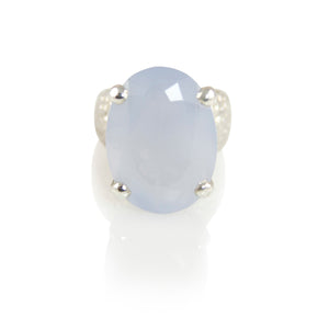 KenSuJewelry Hammered Prong Oval Vertical Blue Chalcedony Front