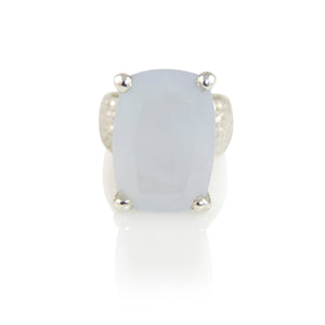 KenSuJewelry Hammered Prong Rectangular Vertical Blue Chalcedony 
