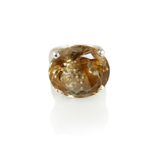 KenSuJewelry Hammered Prong Ring Dark Golden Rutile Round