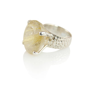 KenSuJewelry Hammered Prong Ring Golden Rutile Round