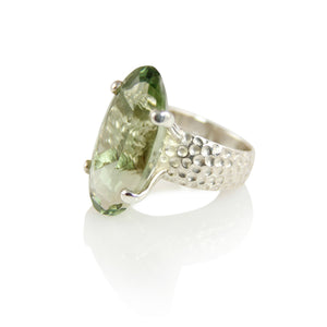 KenSuJewelry Hammered Prong Ring Long Oval Green Amethyst 