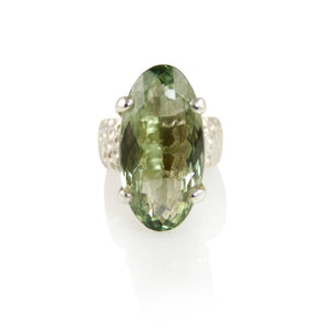 KenSuJewelry Hammered Prong Ring Long Oval Green Amethyst 