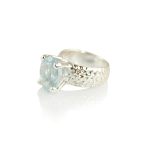 KenSuJewelry Hammered Prong Ring Oval Aquamarine