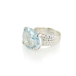 KenSuJewelry Hammered Prong Ring Oval Blue Topaz Oval