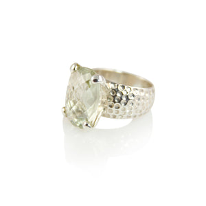 KenSuJewelry Hammered Prong Ring Oval Square Green Amethyst