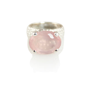 KenSuJewelry Hammered Prong Ring Rose Quartz Oval