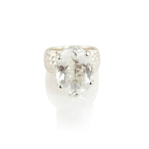KenSuJewelry Hammered Prong Ring White Oval Aquamarine Front