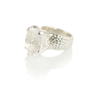 KenSuJewelry Hammered Prong Ring White Oval Aquamarine Front