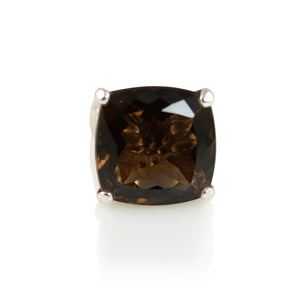 KenSuJewelry Hammered Prong Ring with Square Smokey Quartz 