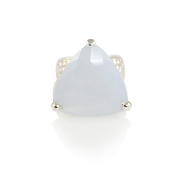 KenSuJewelry Hammered Prong Triangle Blue Chalcedony