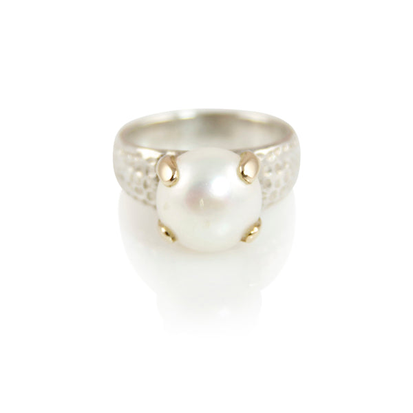 KenSuJewelry Hammered Prong Twith 14kt.Gold Tips White Pearl 