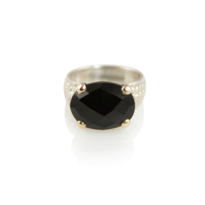 KenSuJewelry Hammered Prong with 14kt. Gold Tips Horizontal Black Onyx 