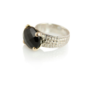 KenSuJewelry Hammered Prong with 14kt. Gold Tips Horizontal Black Onyx 