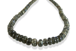 Necklace - Beaded Cabochon Labradorite Stones & Diamond Disk Spacers 17"
