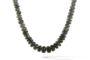 Necklace - Beaded Cabochon Labradorite Stones & Diamond Disk Spacers 17"