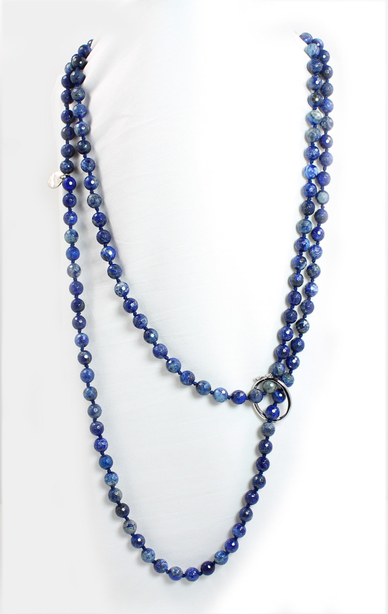 Necklace - Beaded Cabochon Lapis Lazuli Stones 56"