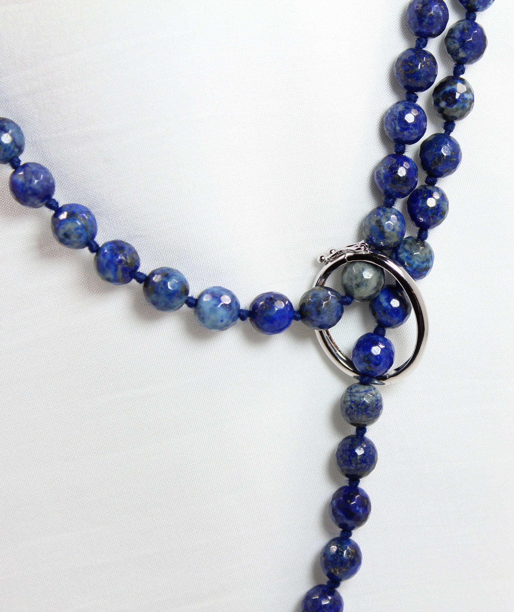 Necklace - Beaded Cabochon Lapis Lazuli Stones 56"