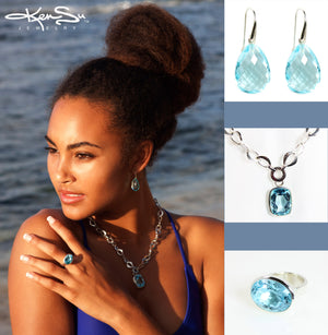 KenSu Jewelry Drop Earrings - with Blue Topaz Signature Collection Hand Made Jewelry