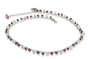 Mini Chain Necklace with Multi Colour Tourmaline Charms in Silver