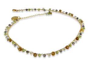 Necklace - Stone & Chain Aquamarine,Opal, Peridot, Iolite Choker Gold Plated Sterling Silver 16"