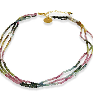 3 Line Mix Tourmoline Bead Necklace