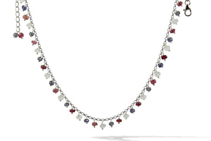 Mini Chain Necklace with Multi Colour Tourmaline Charms in Silver