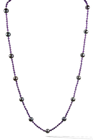 KenSuJewelry Necklace Amethyst Handcut Disk Beads with Black Pearls