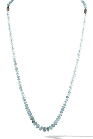 KenSuJewelry Necklace Aquamarine Handcut Disk Beads with Diamond Spacers