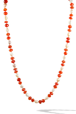 KenSuJewelry Necklace Carnelian Handcut Disk Beads and Fresh Water Pearls
