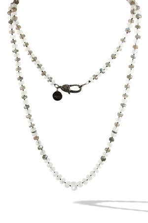 KenSuJewelry Necklace Labradorite and Rainbow Moonstone Handcut Disk Beads with Diamond Lock