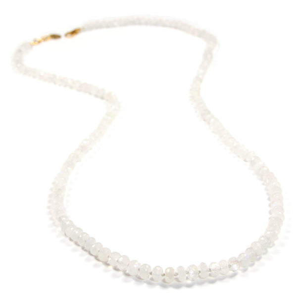 Necklace - Beaded Rainbow Moonstone & Diamond Spacers 40"