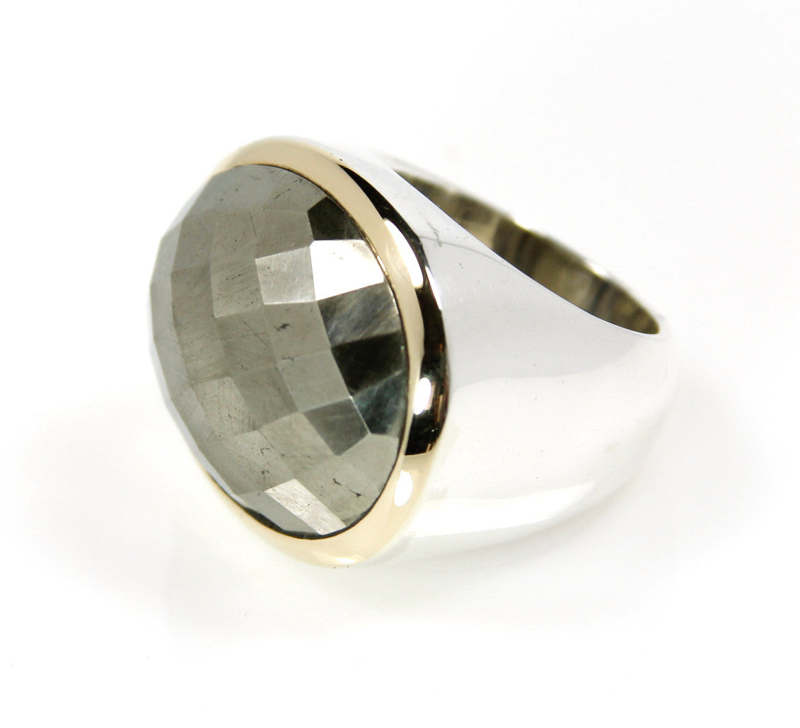 Crystal Rings | Natural Pyrite Oval Diamond Cut Shape Ring