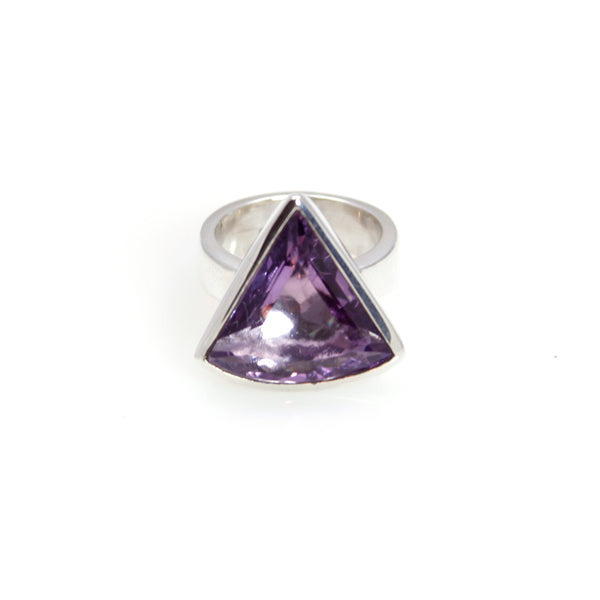 Ring - Bowl Amethyst Triangle Cut Stone Sterling Silver