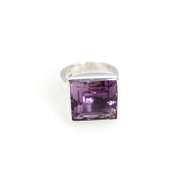 Ring - Bowl Amethyst Square Cut Stone Sterling Silver