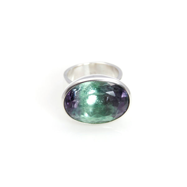 Ring - Bowl Fluorite Oval Brillant Cut Sterling Silver