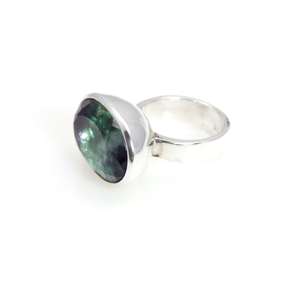 Ring - Bowl Fluorite Oval Brillant Cut Sterling Silver