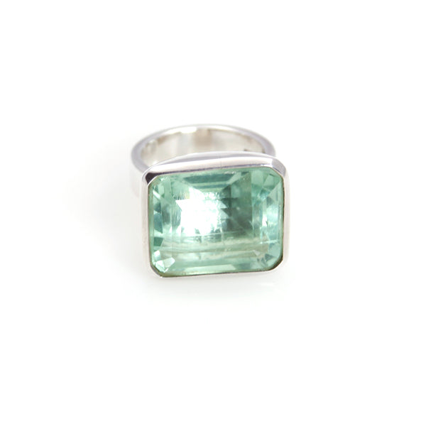 Ring - Bowl Fluorite Rectangle Step Cut Sterling Silver