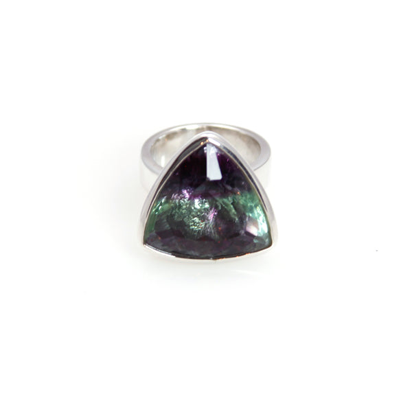 Ring - Bowl Fluorite Triangle Brillant Cut Sterling Silver